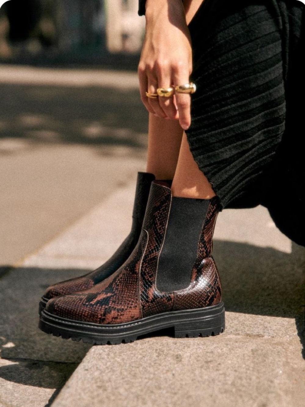 Sezane Lena Low Boots Brown Python Print sz 41